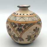 Vintage vase shaped terracotta ball with handheld paint decoration polychrome signed