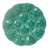 Large oyster plate Gien, slipware, turquoise, 1960-70