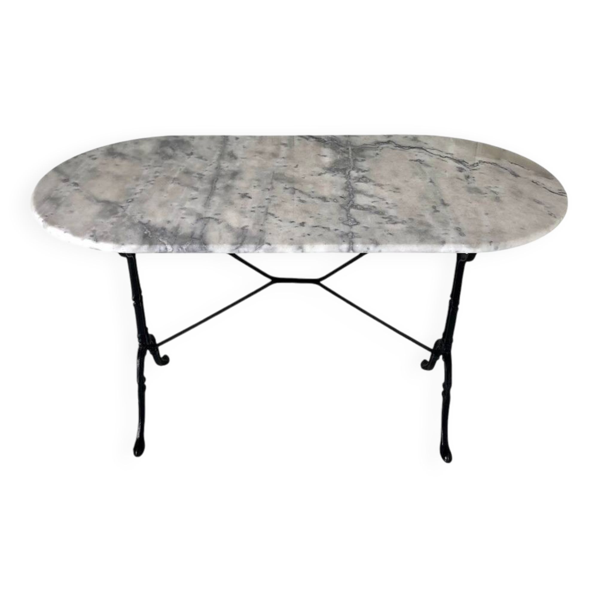 Table bistrot ovale marbre et fonte