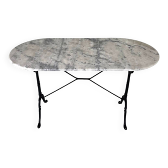 Table bistrot ovale marbre et fonte