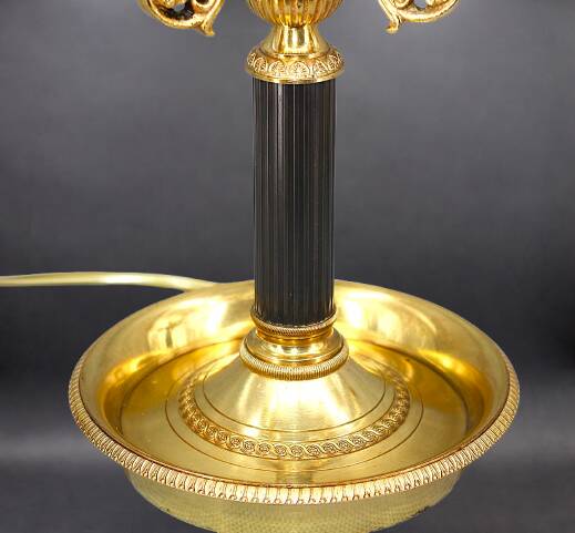 Pair of Chandeliers/Candelabra in Solid Bronze Empire Style Caramel Patina