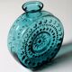 Vintage Teal Blue Glass Vase: Mid-Century Modern Sunburst Design / 1969