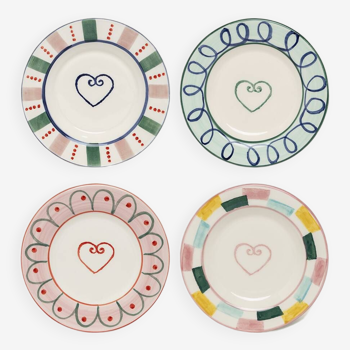 Set of 4 Heart Bread Plates / Coasters