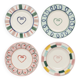 Set of 4 Heart Bread Plates / Coasters