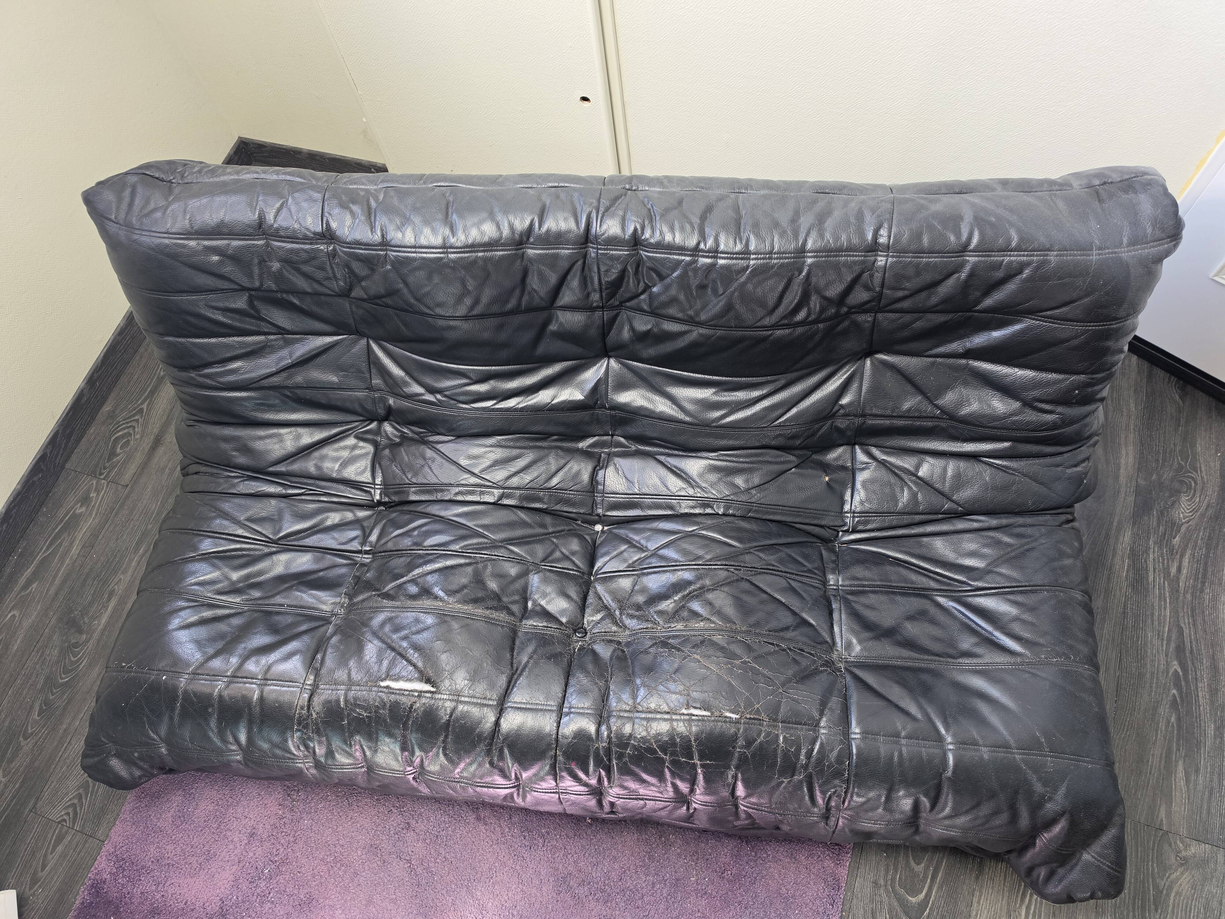 Togo Ligne Roset 3-seater - Black leather