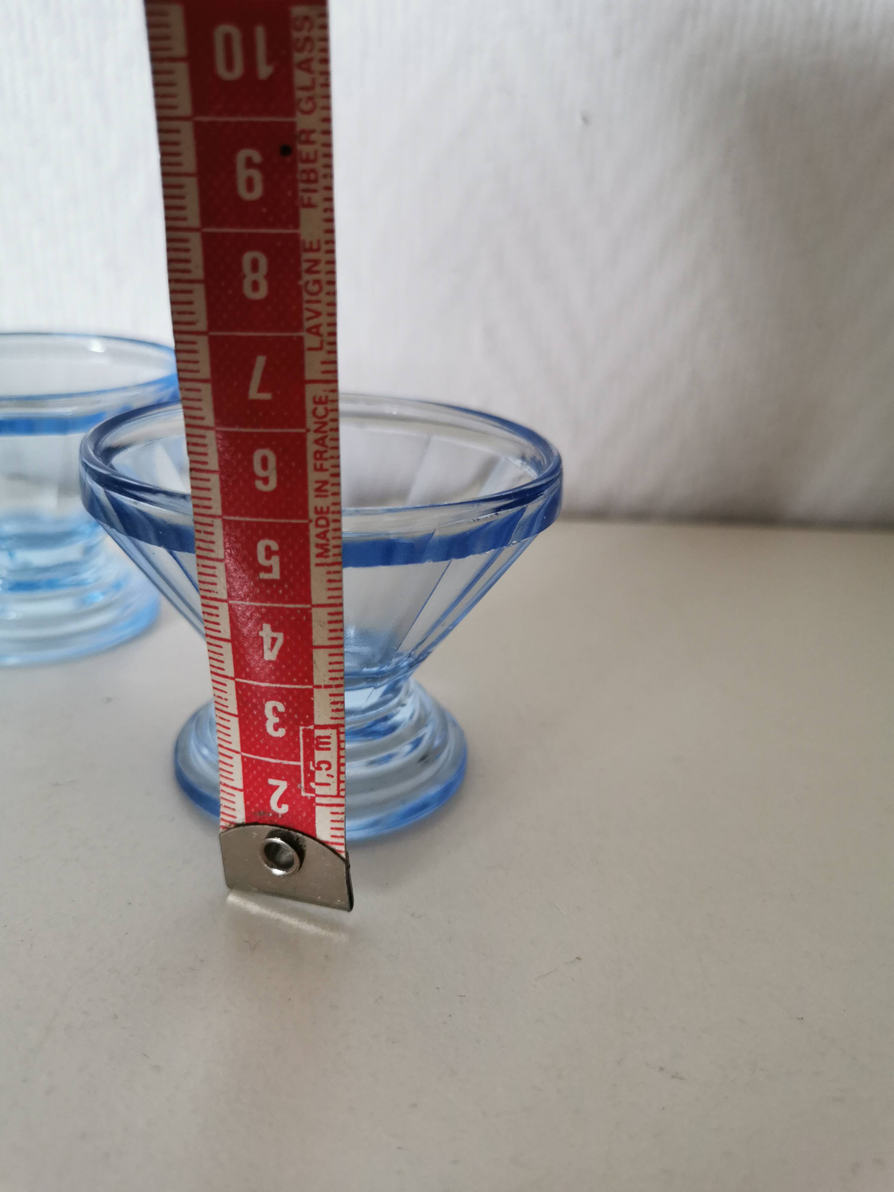 Set of glasses, coupe, ice cream, Normandy hole, cooked wine, digestives, art deco, blue