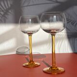 Pair of glass balloon vintage style Luminarc foot rod orange