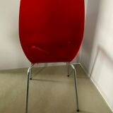 Vintage red acrylic chair, 60s 70s design, chrome metal plexiglass