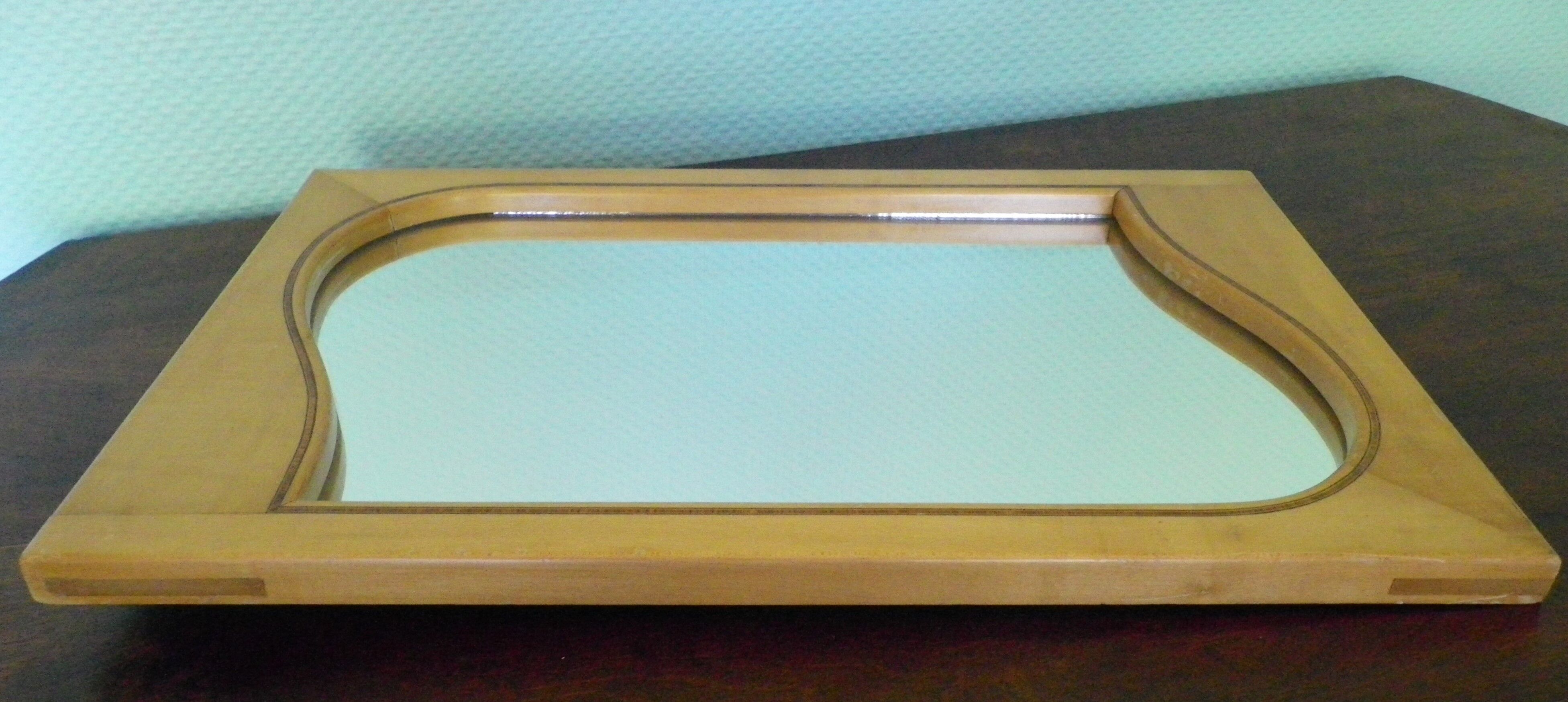 Wall mirror with light wood frame - 1960  54x35cm