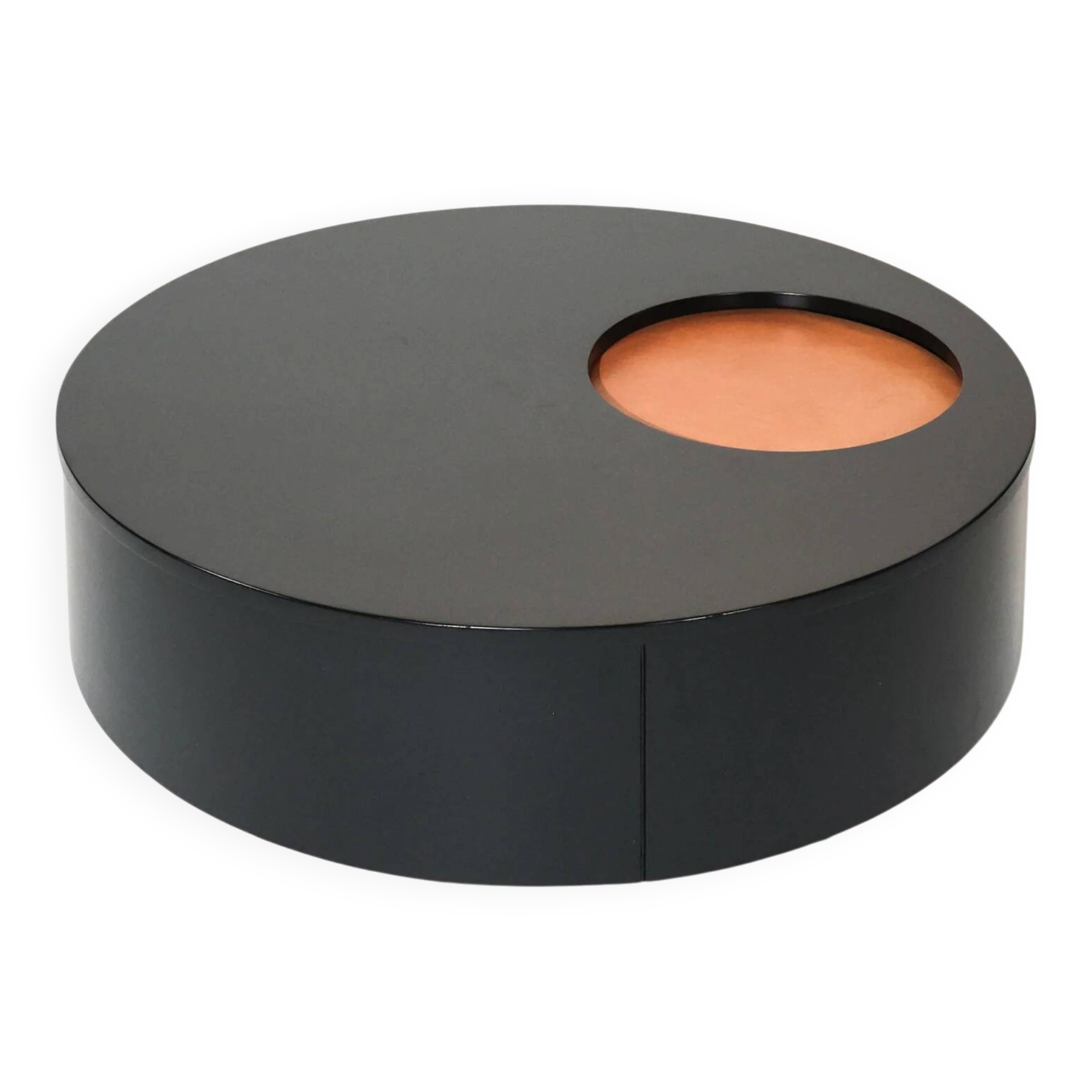 Vintage Italian postmodern round coffee table with storage.
