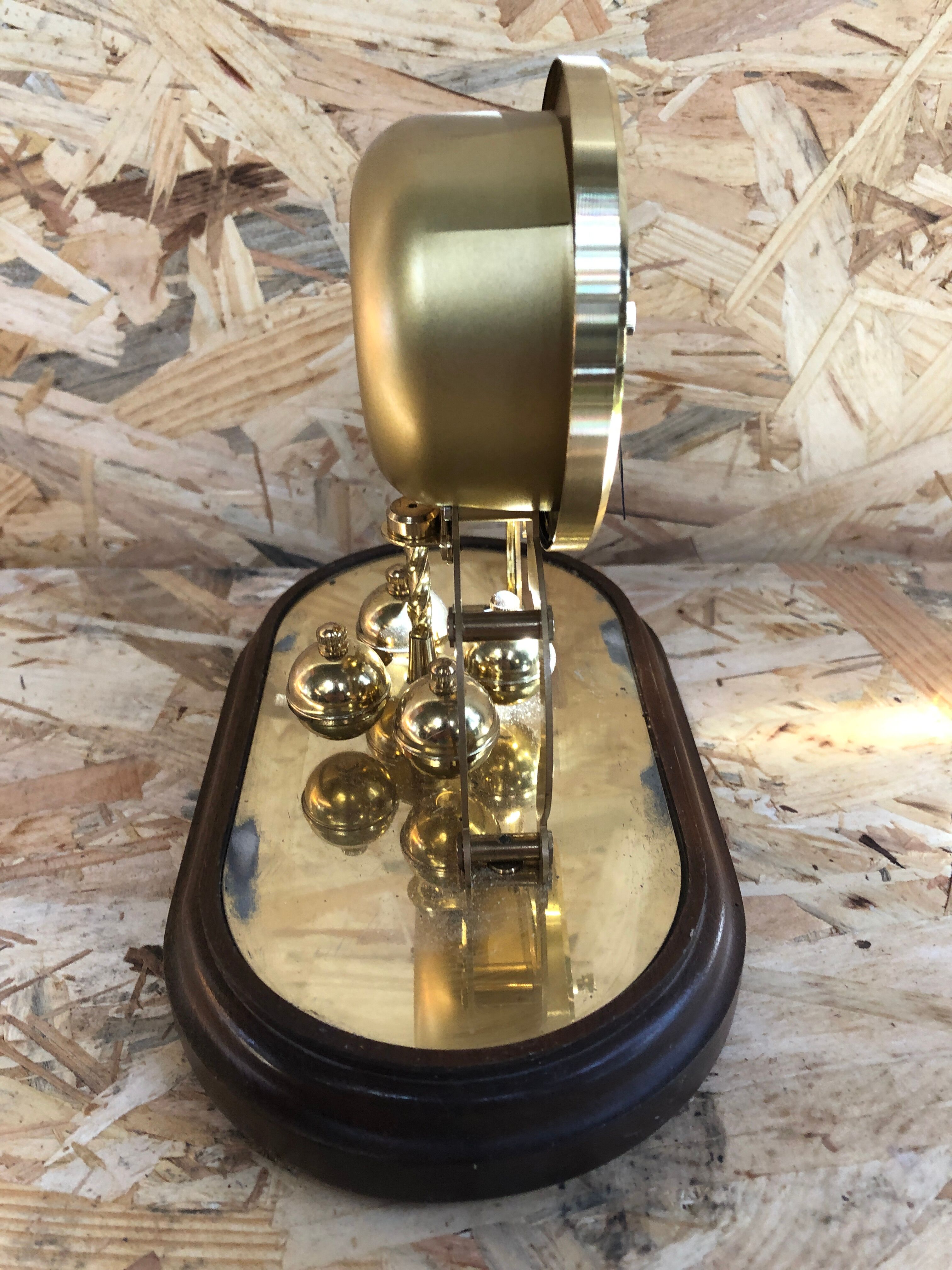 Old clock pendulum 400 days schatz gold metal + bell vintage glass