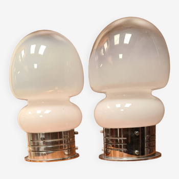 Paire de lampes vintage space age en verre de murano 26x14 1960 a 70