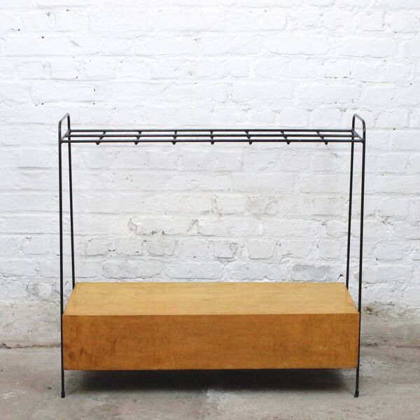 Meuble range plans vintage bois et métal laqué