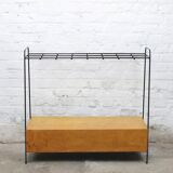 Vintage wood and lacquered metal storage unit.