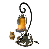 Lampe à poser Art deco en fer forgé et pâte de verre