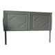 Headboard made with an old walnut door, re-enchanted in gray green waxed finish,