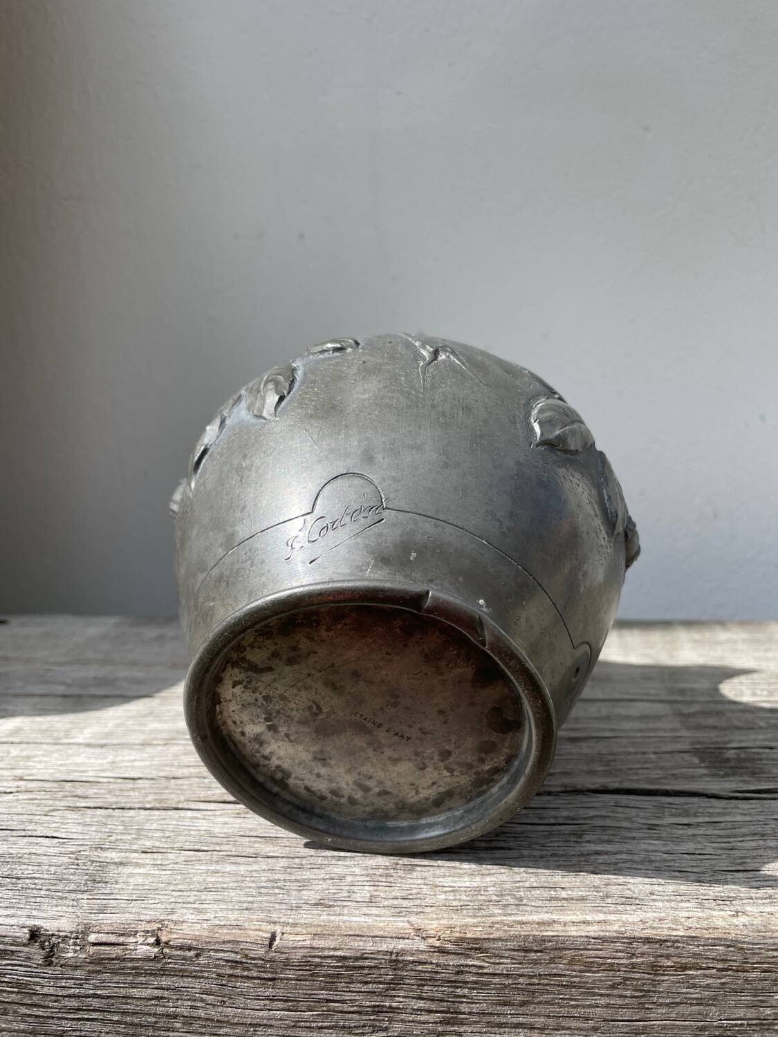 Art Nouveau pewter vase signed Cortesi