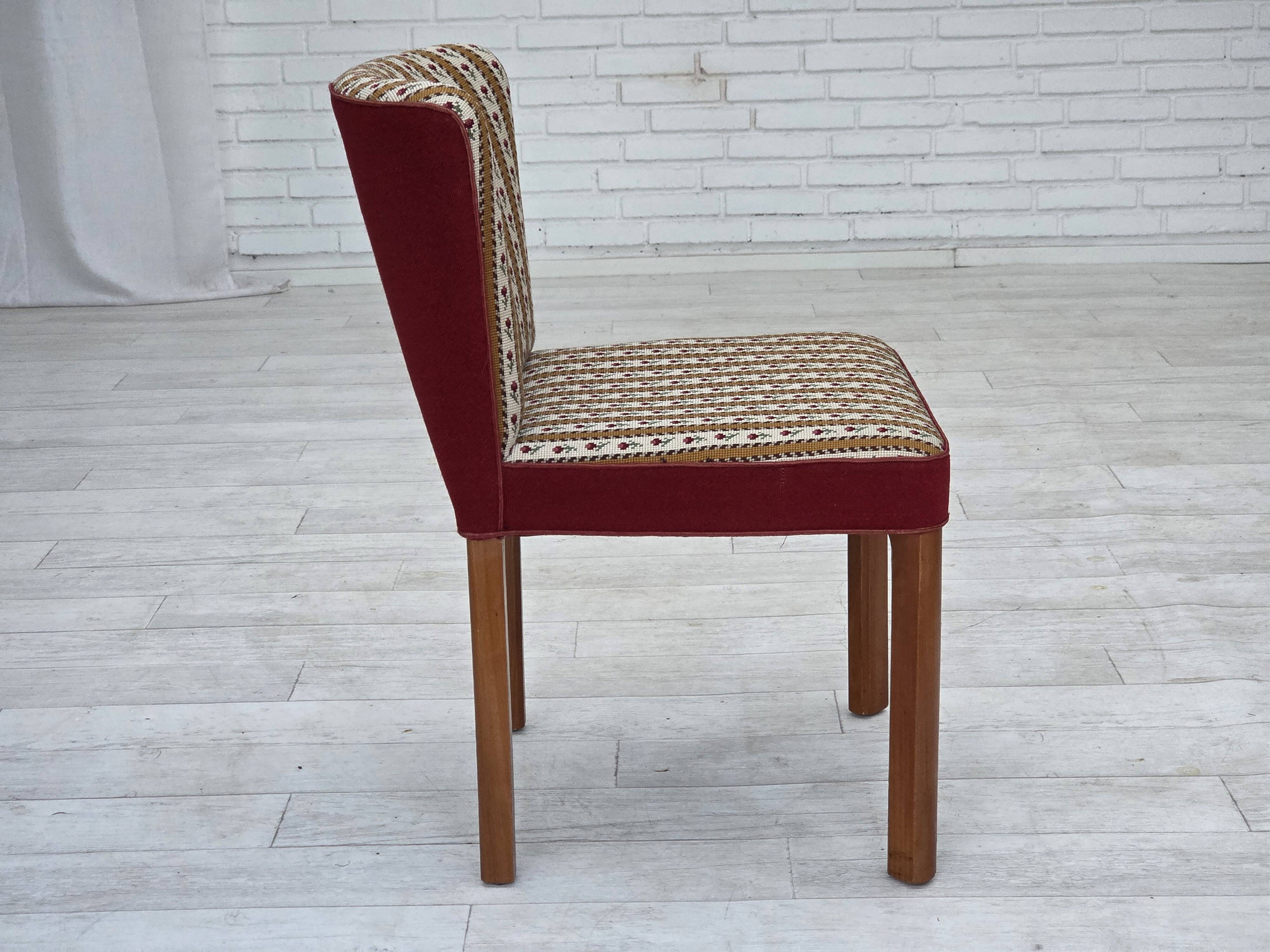 1960s, set of 2 Danish easy chairs, traditional Danish woven wool fabric.