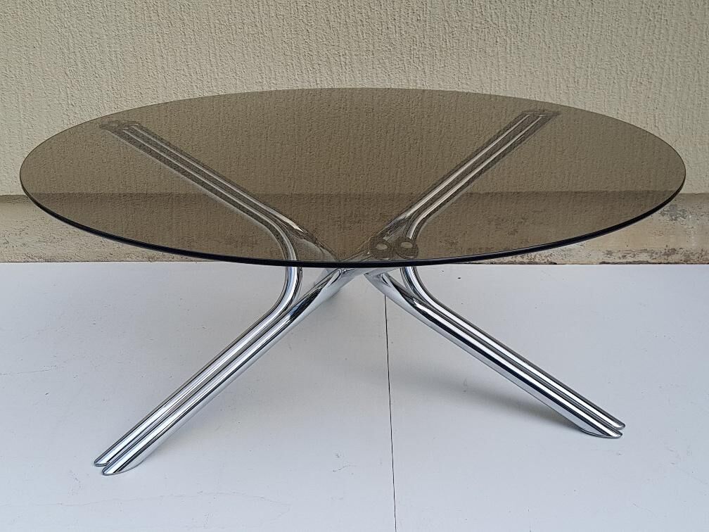 Chrome design coffee table and smoky glass 70s