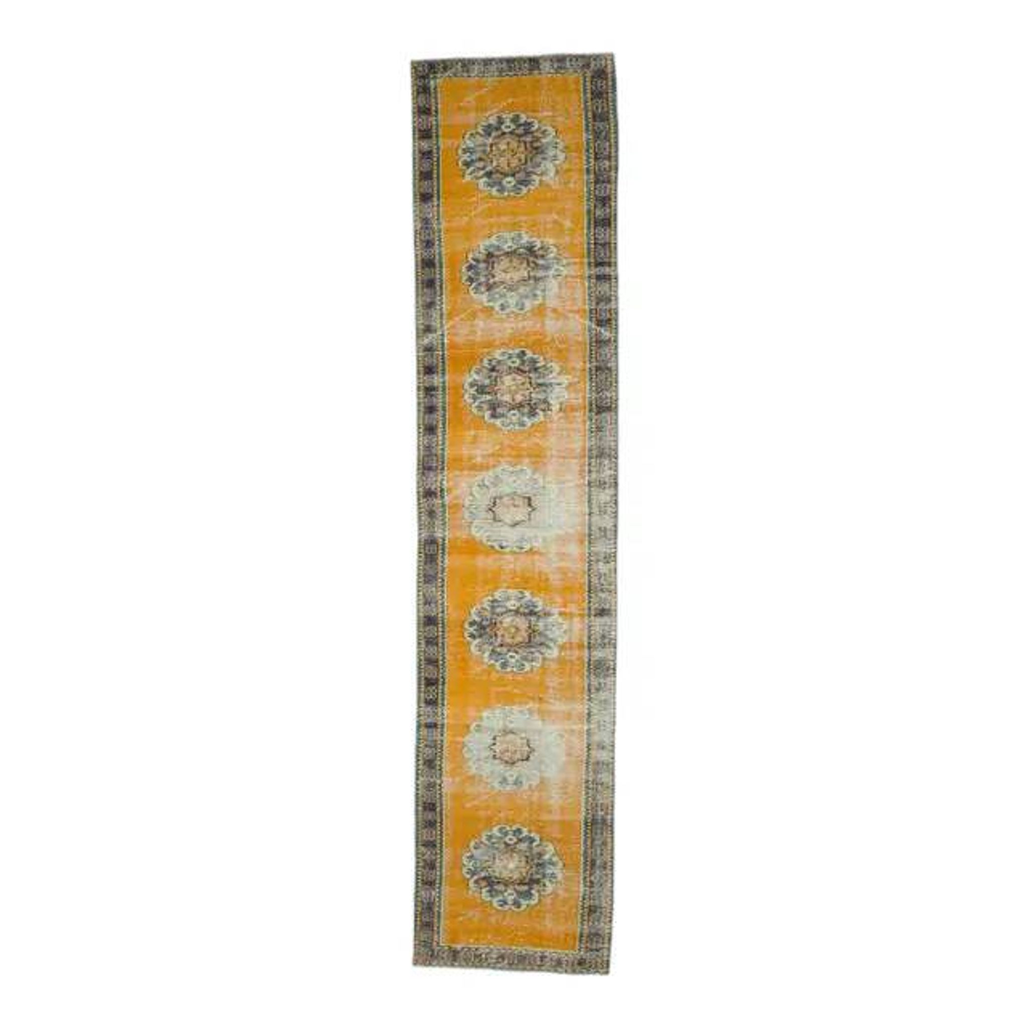 Vintage Turkish Oushak handmade wool cotton orange runner rug 74x350
