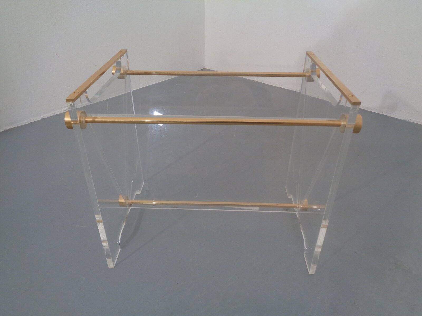 Italian acrylic glass and brass magazine rack, 1970s