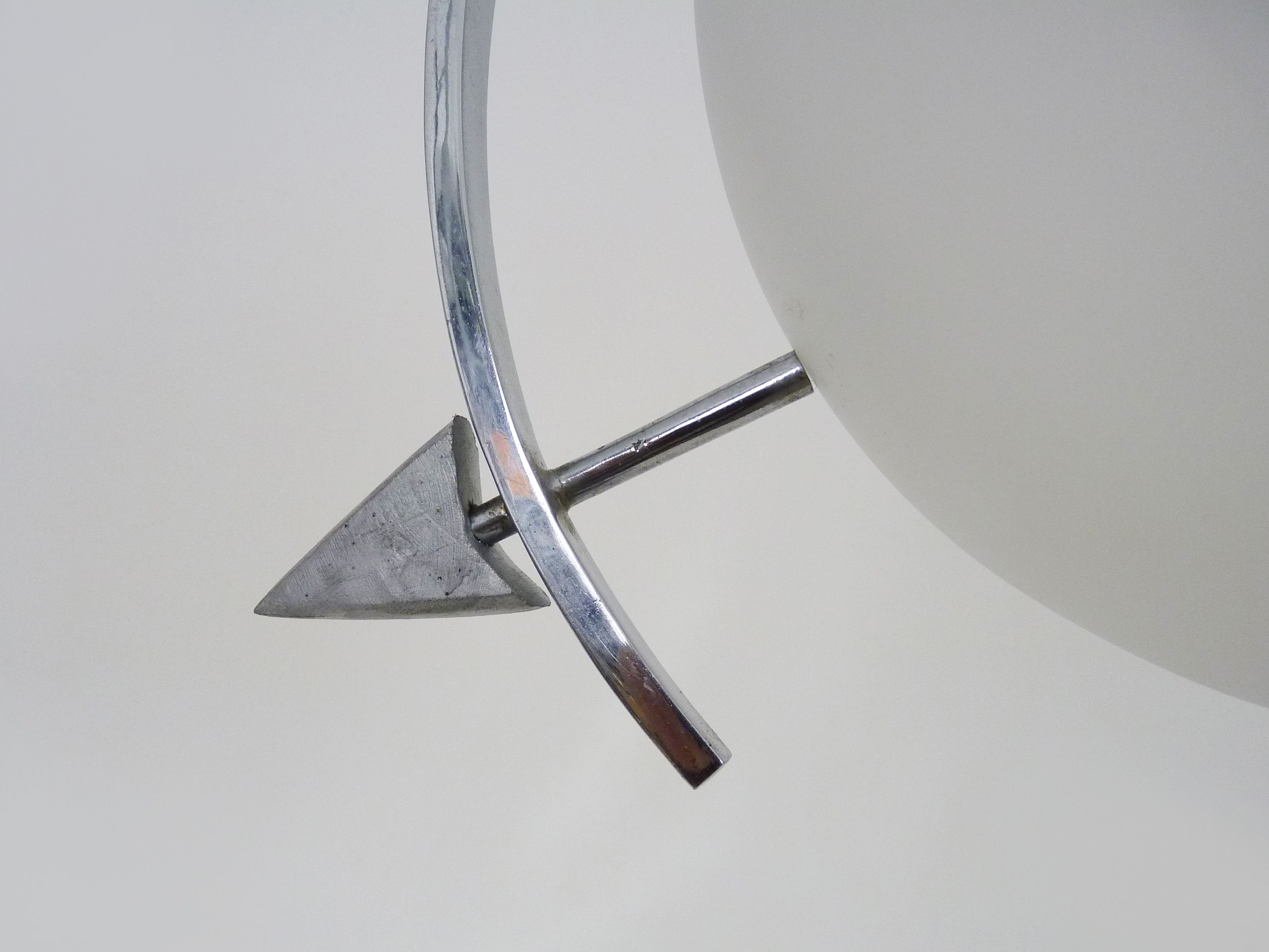 Suspension in chromed metal and glass, space age, arrow crossing a globe. Seventies