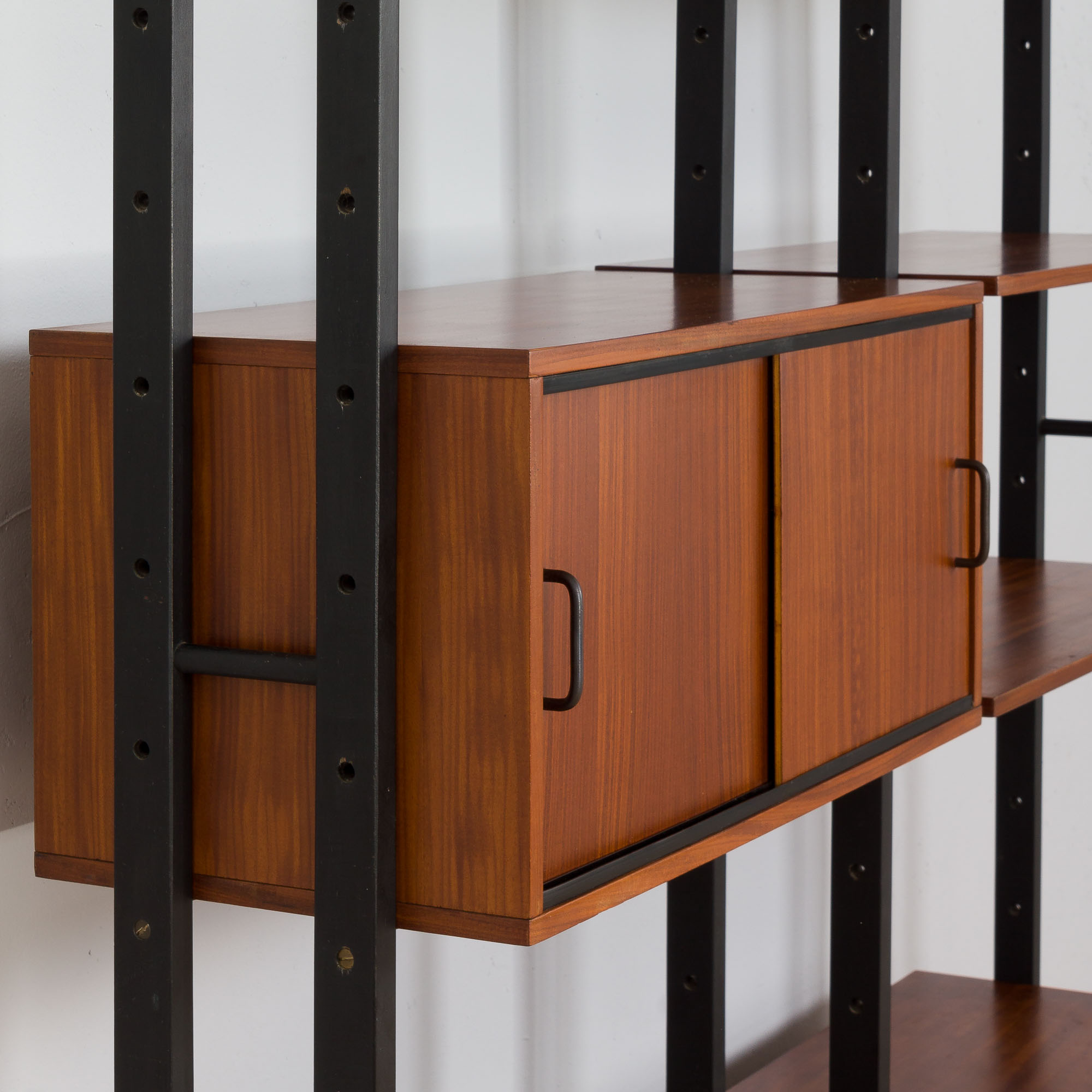 Italian mid century 2 bay teak wall unit free standing, 1960s