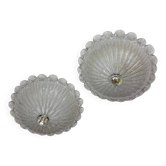 Pair of Murano glass scalloped flushmount ceiling lights, Italy 1960s