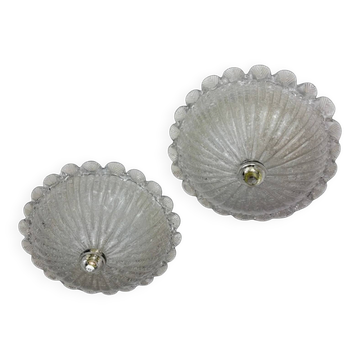 Pair of Murano glass scalloped flushmount ceiling lights, Italy 1960s