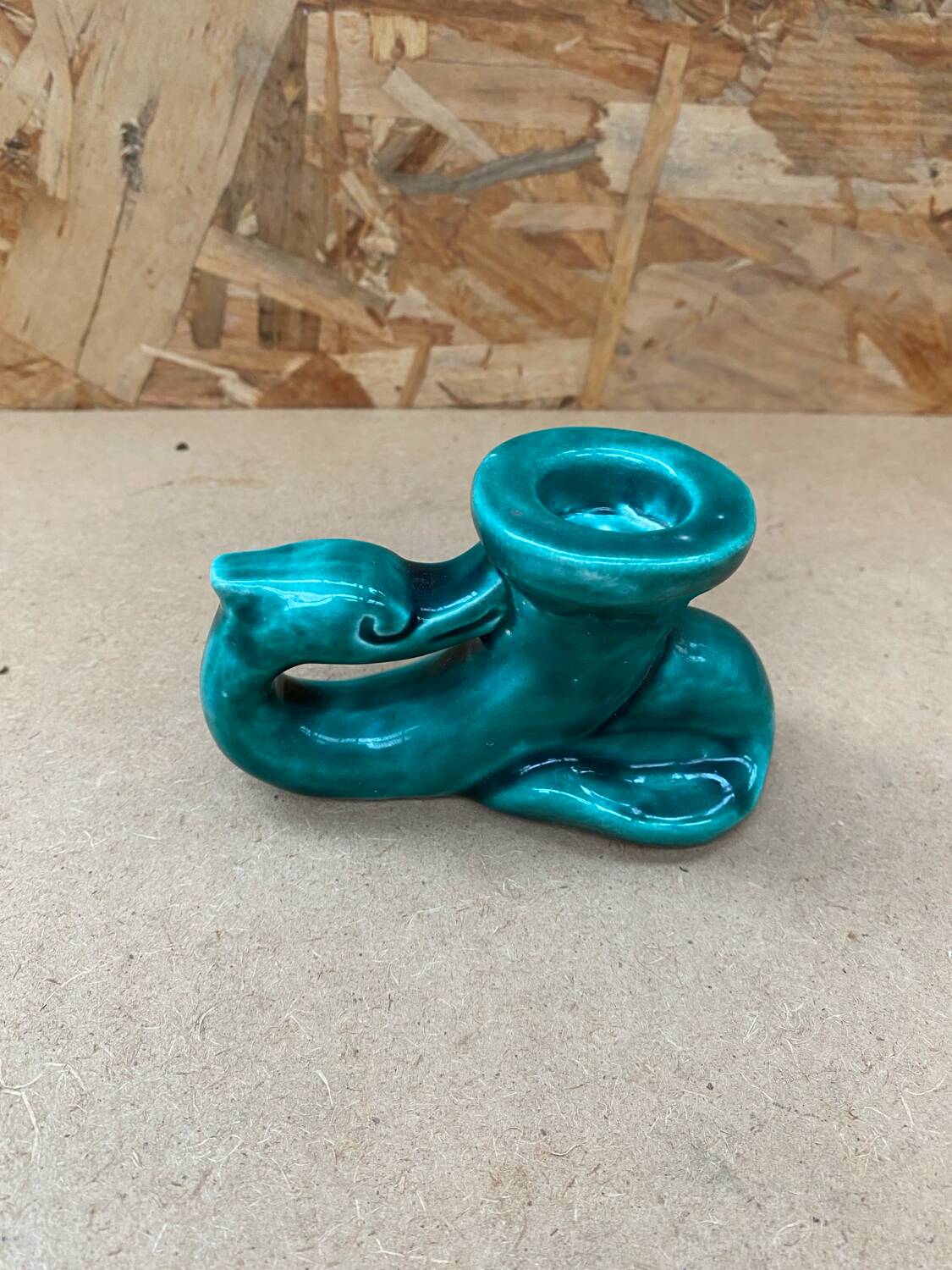 Antique vintage green ceramic candle holder