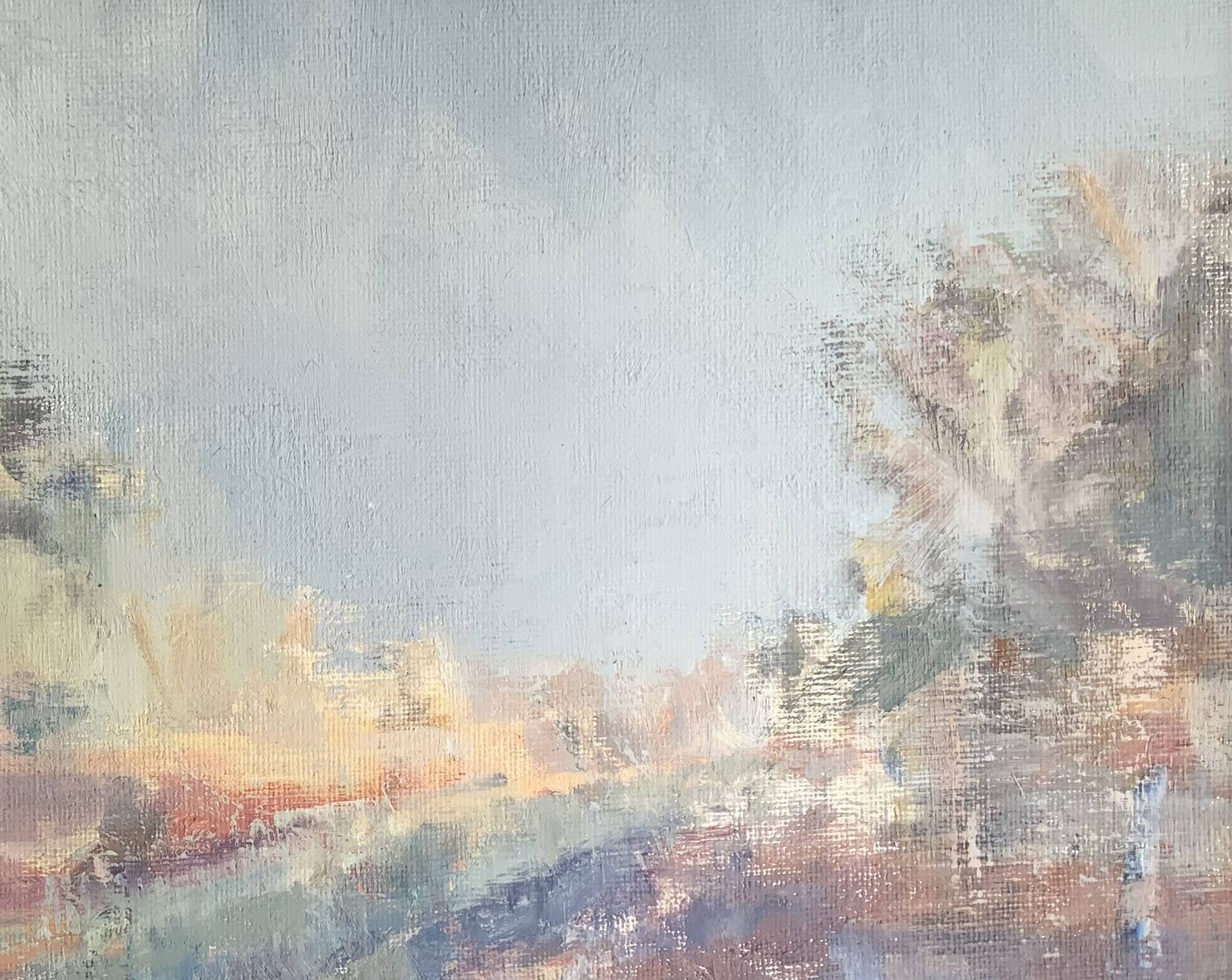 Vintage abstract landscape oil painting by Lars Falk, Sweden