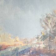 Vintage abstract landscape oil painting by Lars Falk, Sweden