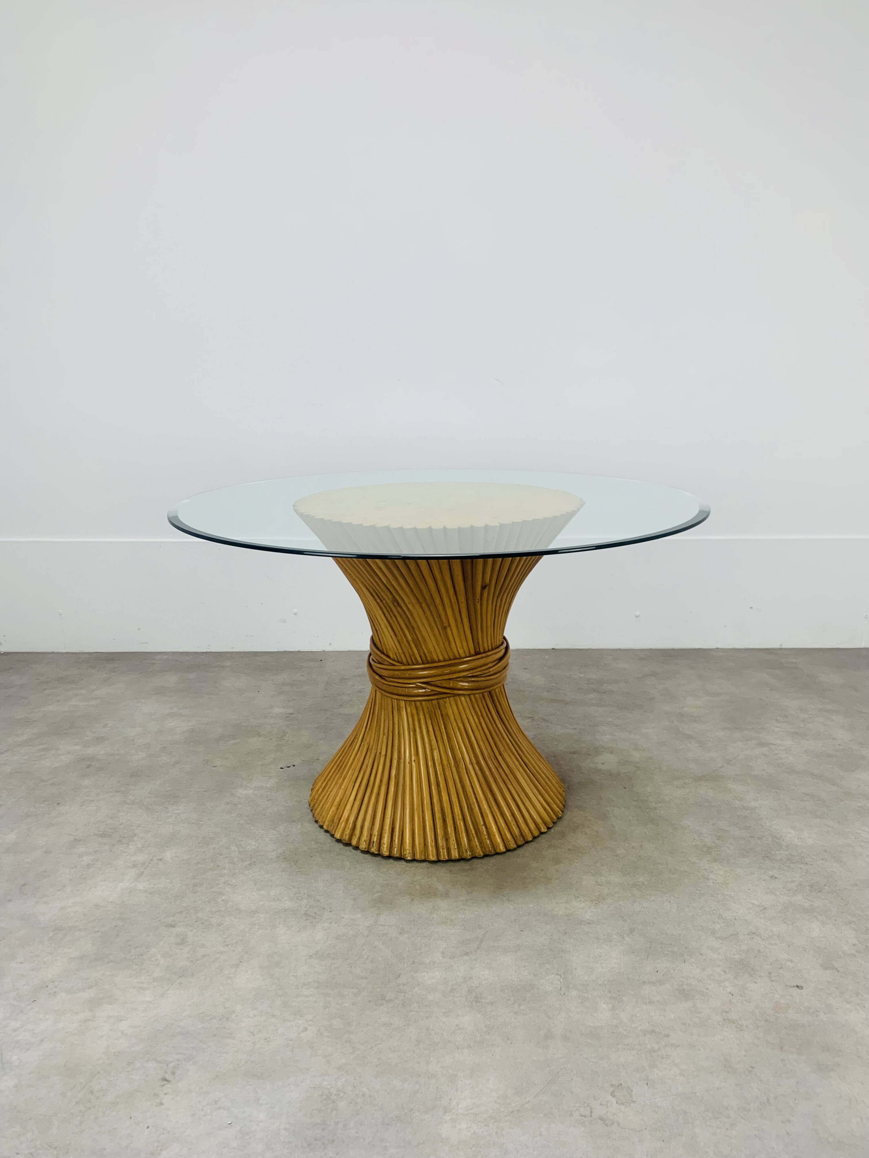 McGuire Bamboo Dining Table, Wheat Sheaf, 4 Person, Vintage