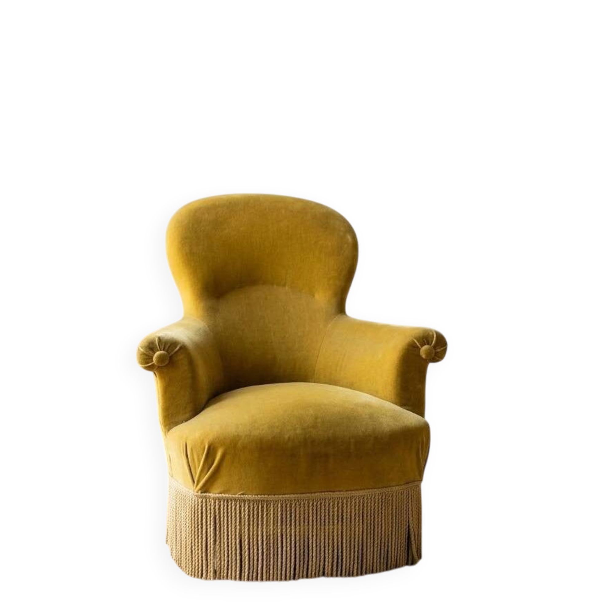 Fauteuil crapaud Napoléon III en velours jaune