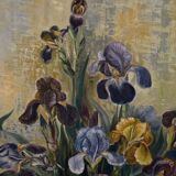 Oil on canvas by Picquet still life bouquet of iris 20th century
