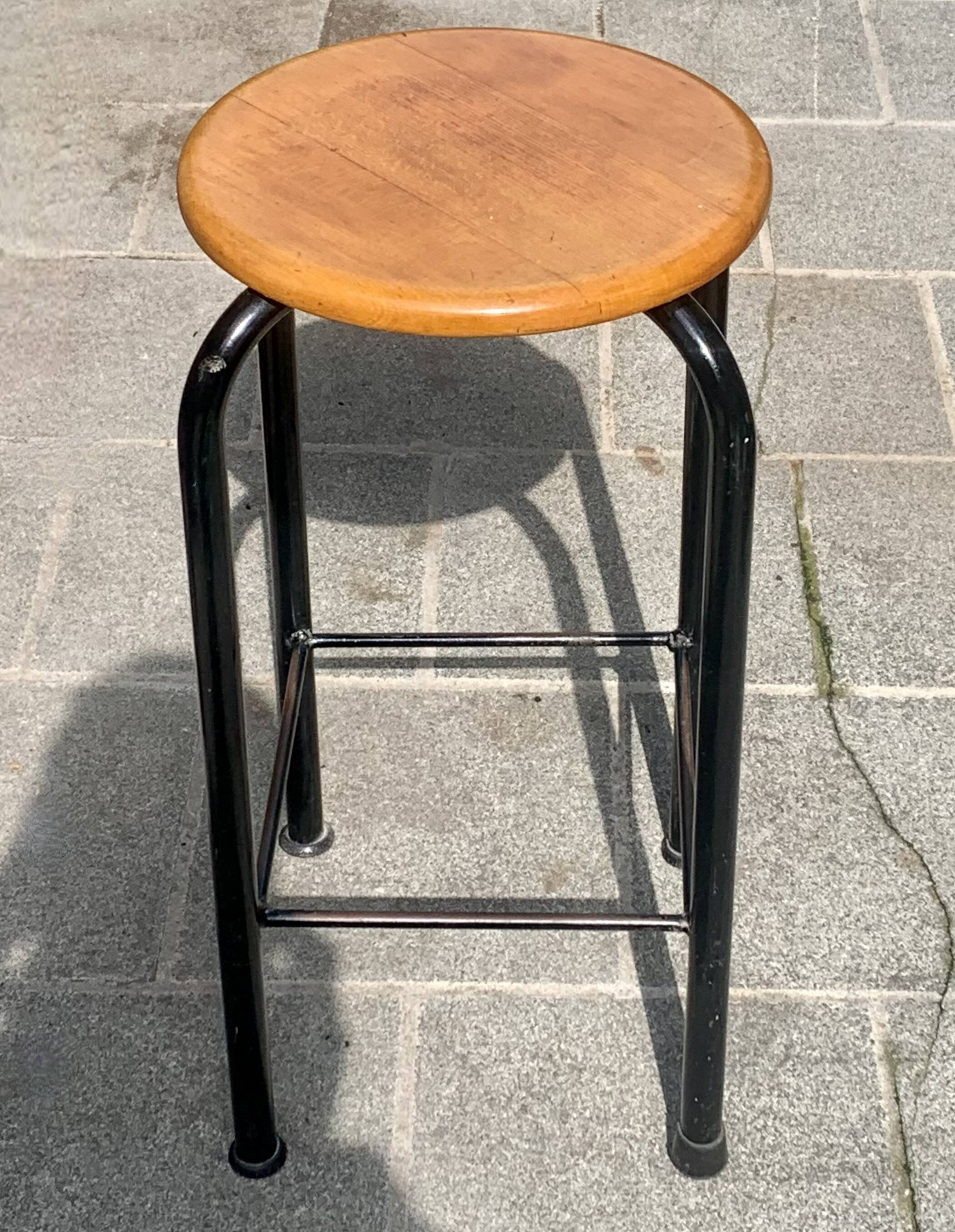 Vintage industrial stool in wood and metal