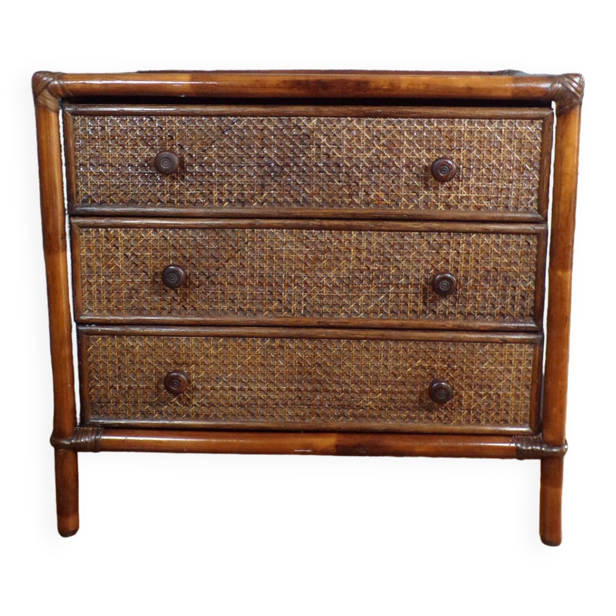 Vintage 3-drawer rattan chest of drawers