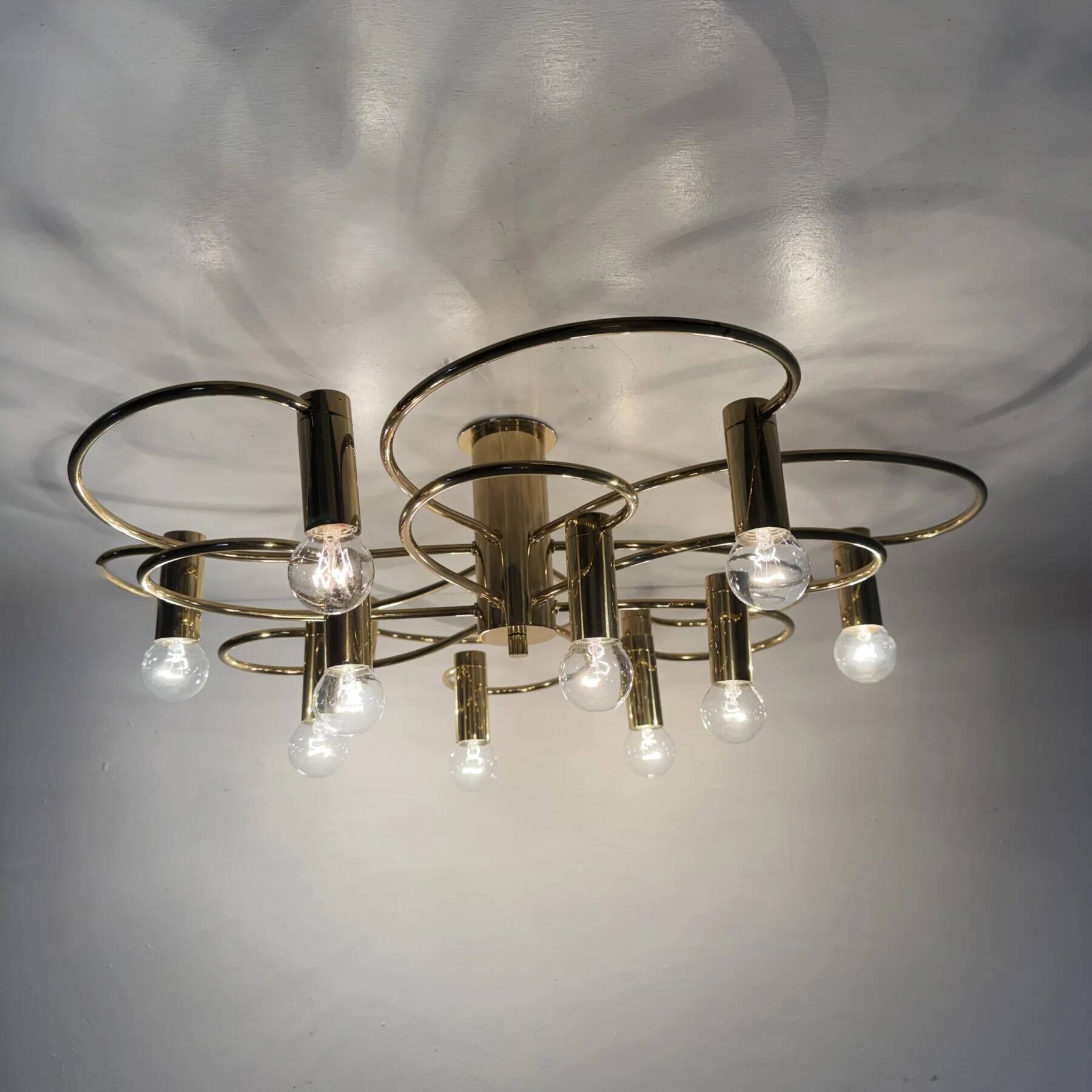 Leola sculptural brass 12-light ceiling or wall flush mount, 1970s