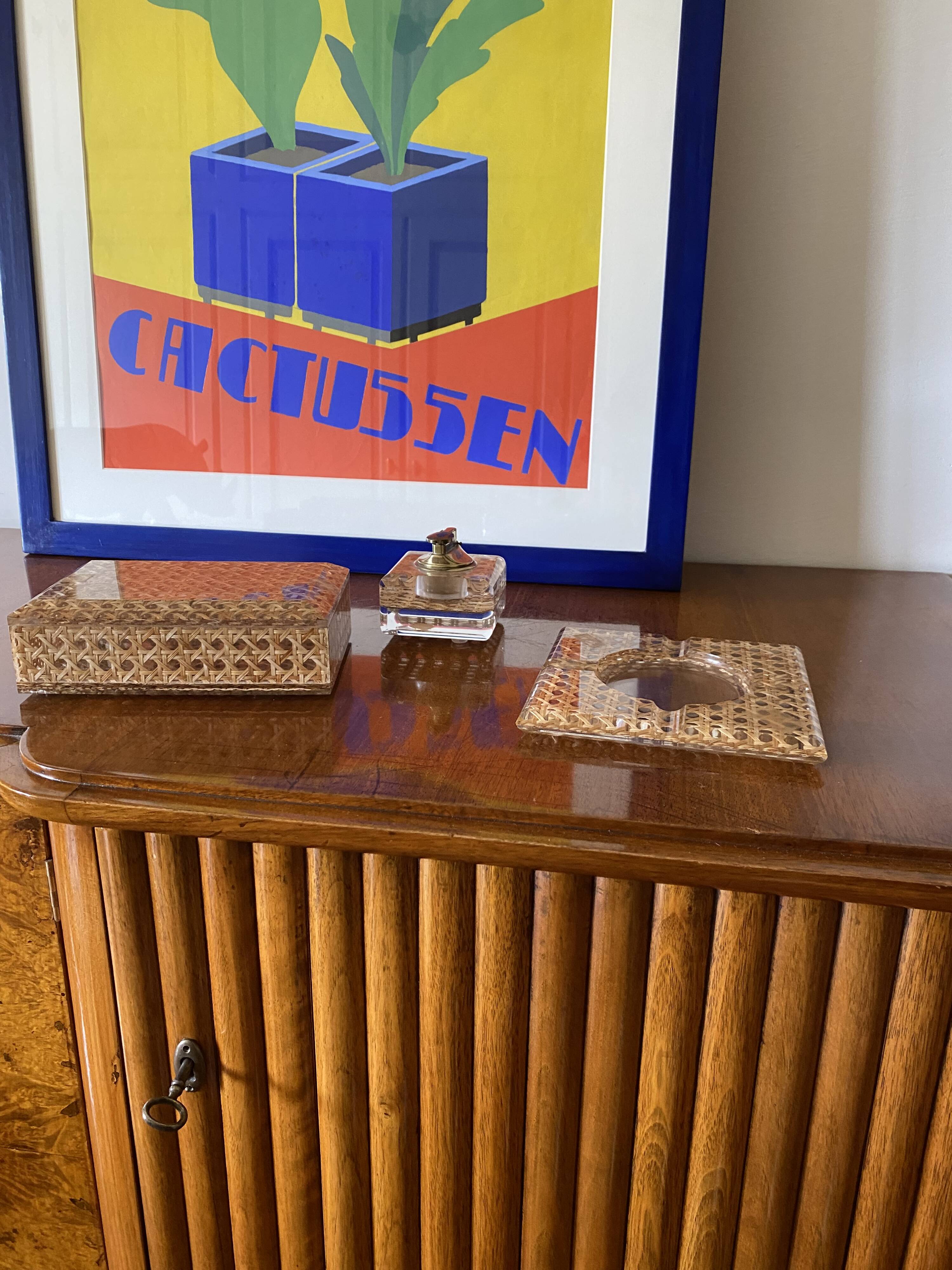 Hollywood regency smoking set, lucite and Vienna stray, Italy 1970