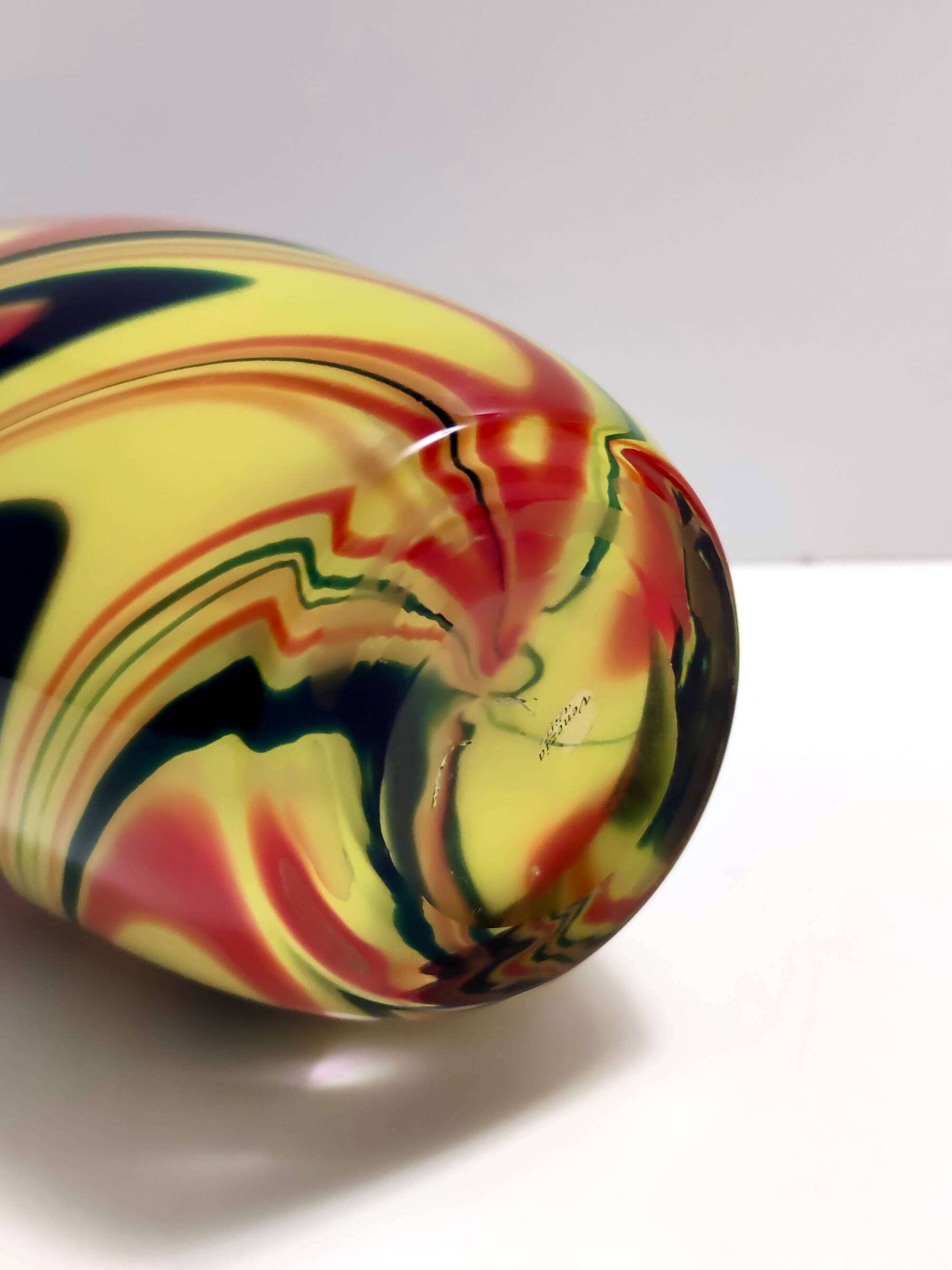 Black, Red and Yellow Encased Hand-Blown Murano Glass Flower Vase, Italy