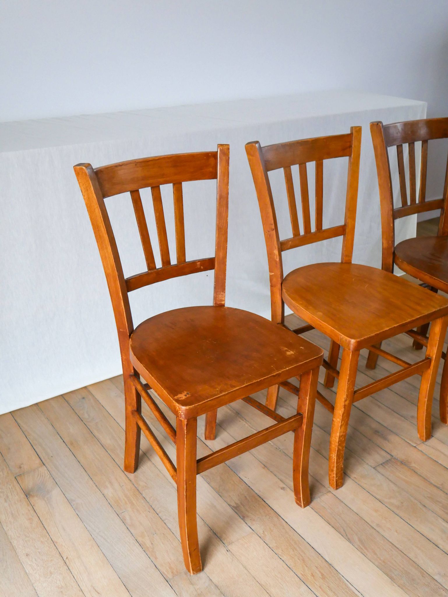 Set of 3 wooden bistro chairs 1950