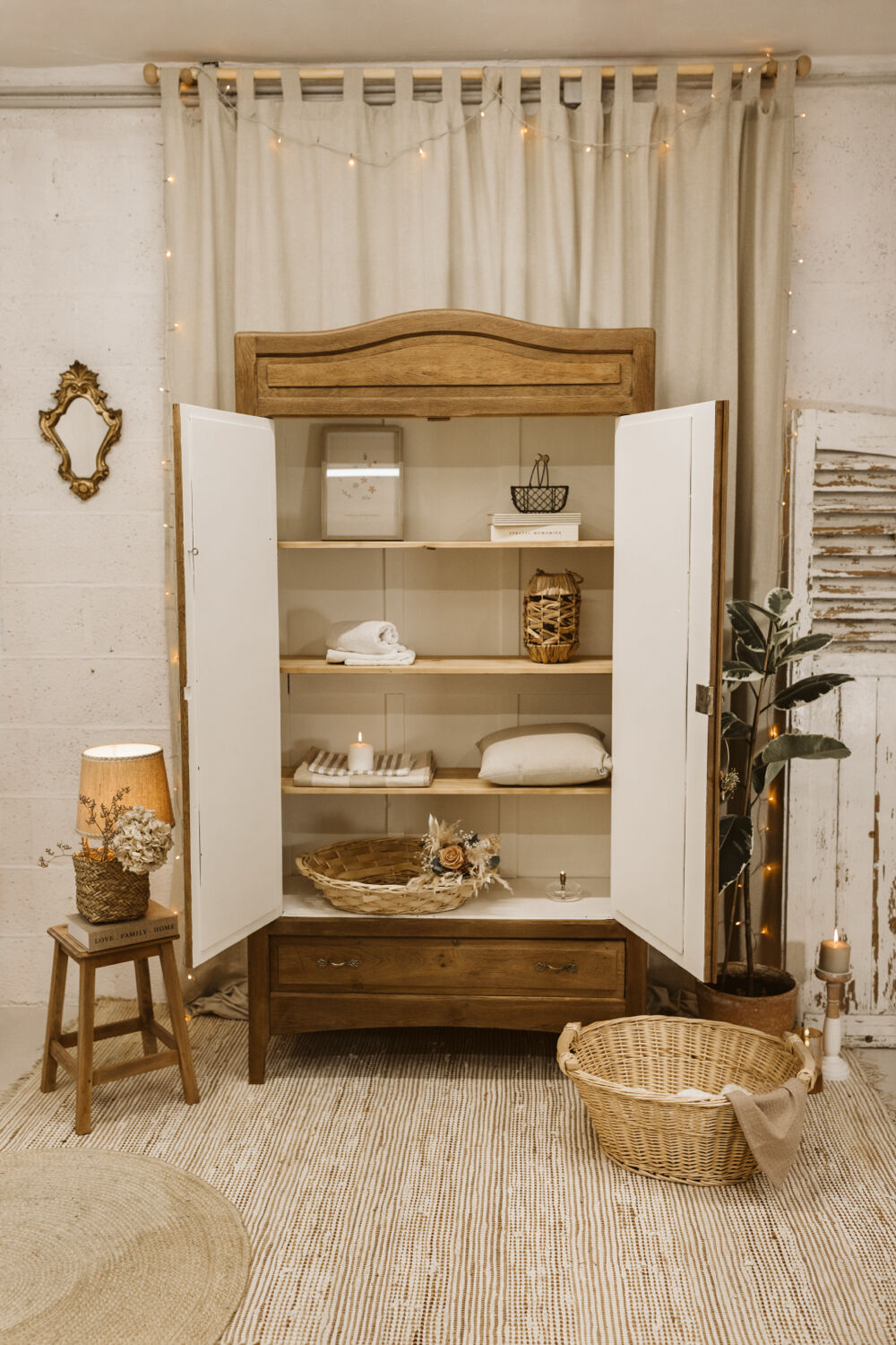 Antique oak wardrobe with mirror – fully restored