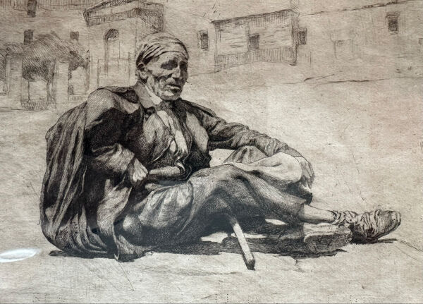 Gravure ancienne Lucien Pénat (Prix de Rome) et son grand cadre doré