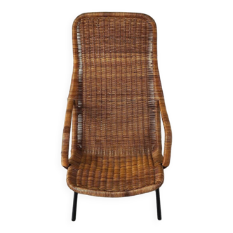 Chaise longue en osier du milieu du siècle par Dirk Van Sliedrecht, années 1960, Pays-Bas