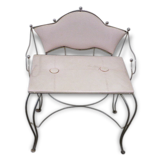 Vintage 1960s children's bench chair in gilded wrought iron and pale pink leatherette