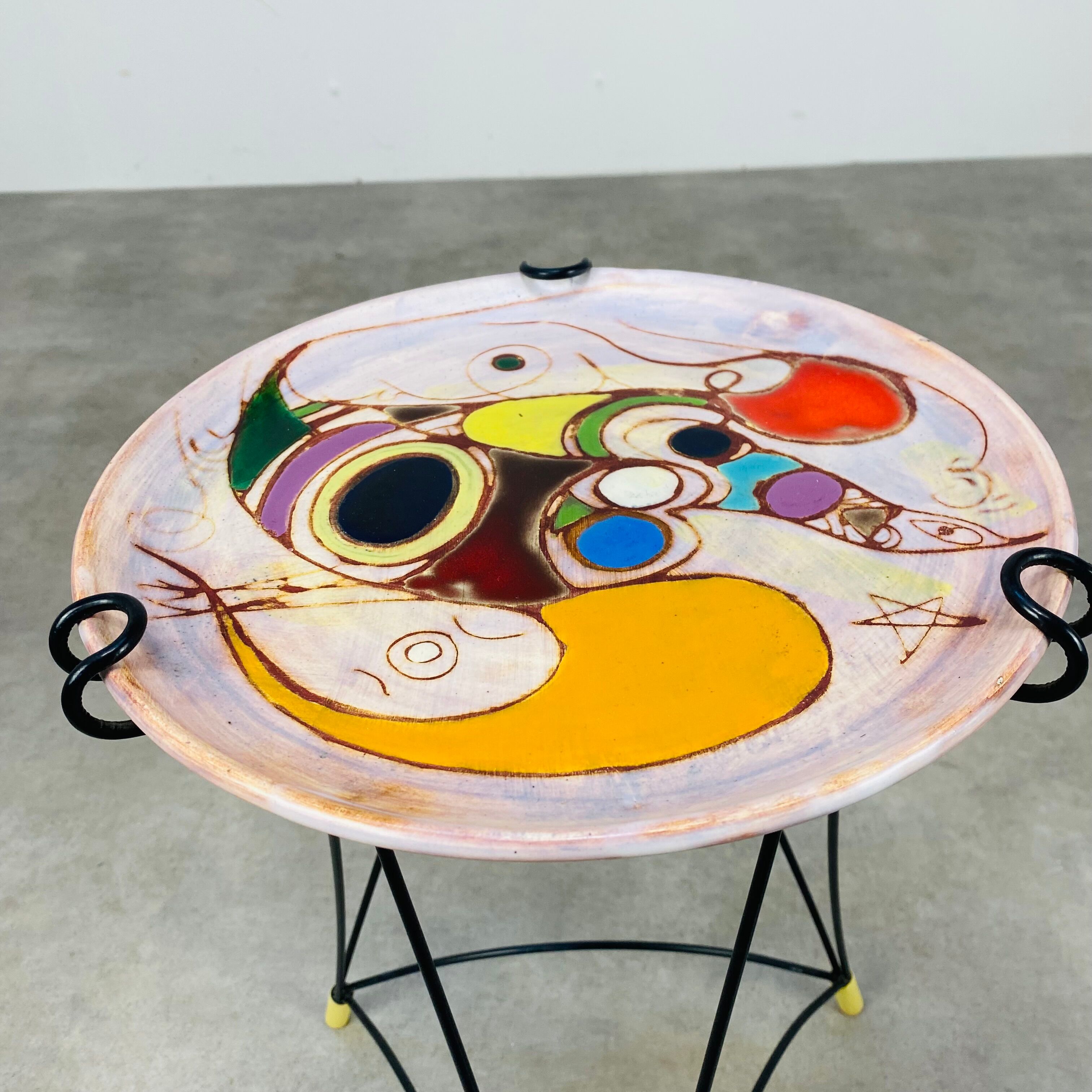 Side table and vase signed MC Treinen ceramic from Vallauris 1950s