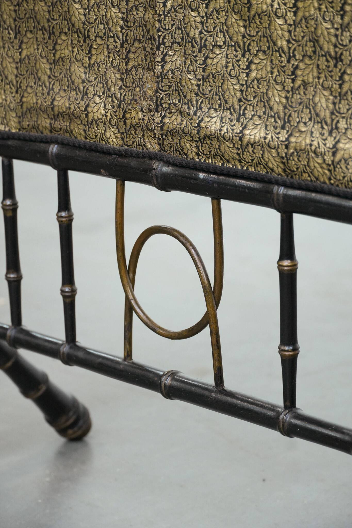 Antique French faux bamboo firescreen with luxurious fabric