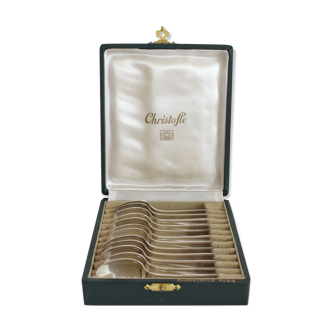 Box of 12 teaspoons mocha or espresso in silver metal Christofle Marot Coquille
