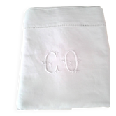 White cotton top sheet monogrammed "CQ" 2 x 3 m