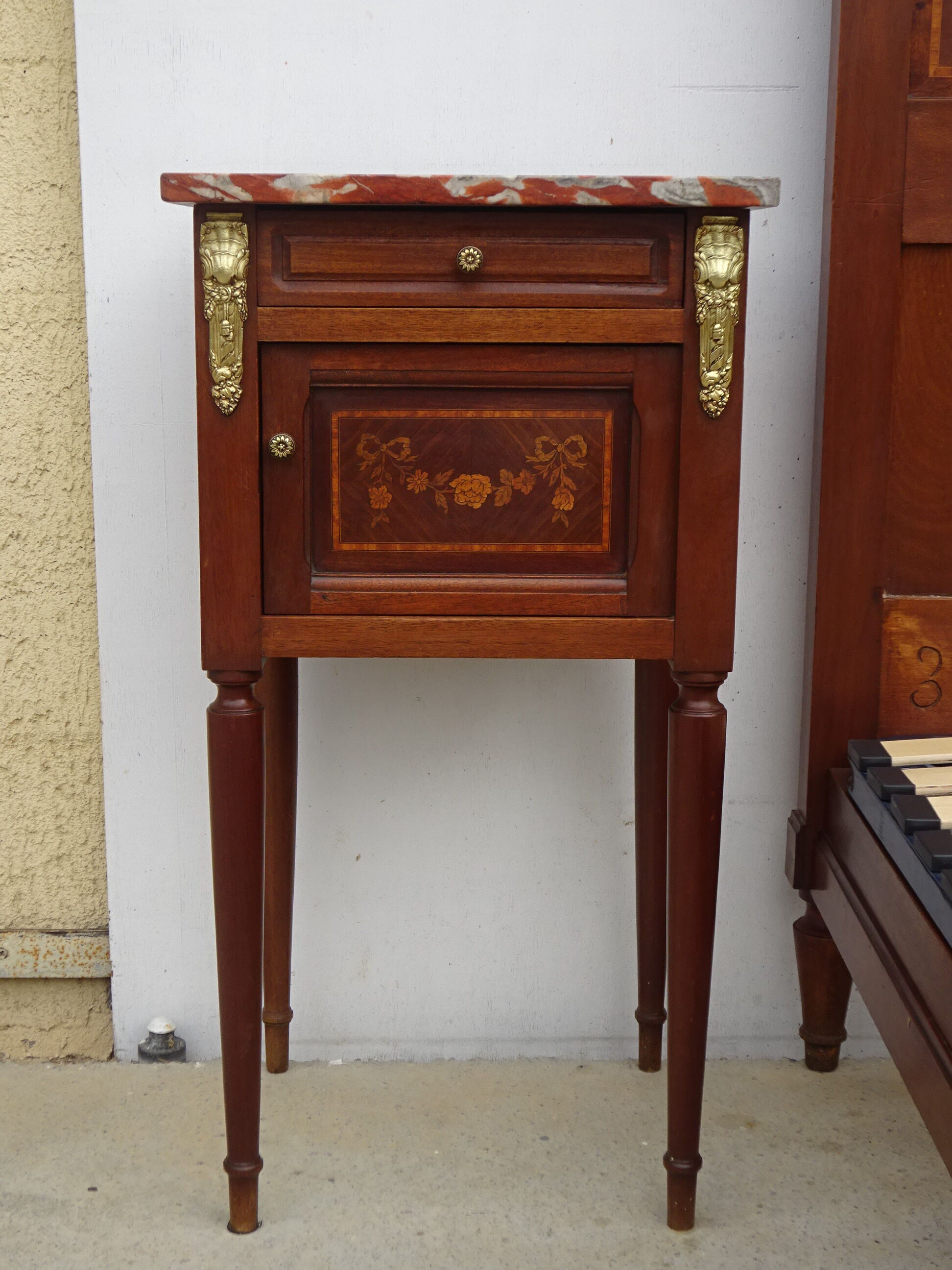 Mahogany bedside, marble incarnate of turquin, late nineteenth century